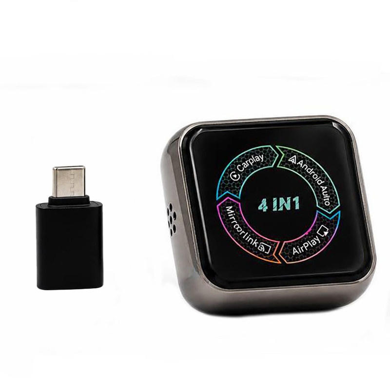 دانگل وایرلس کارپلی و اندروید اتو و میرور لینک و ایر پلی مدل 4in1 به همراه مبدل USB به USB-C