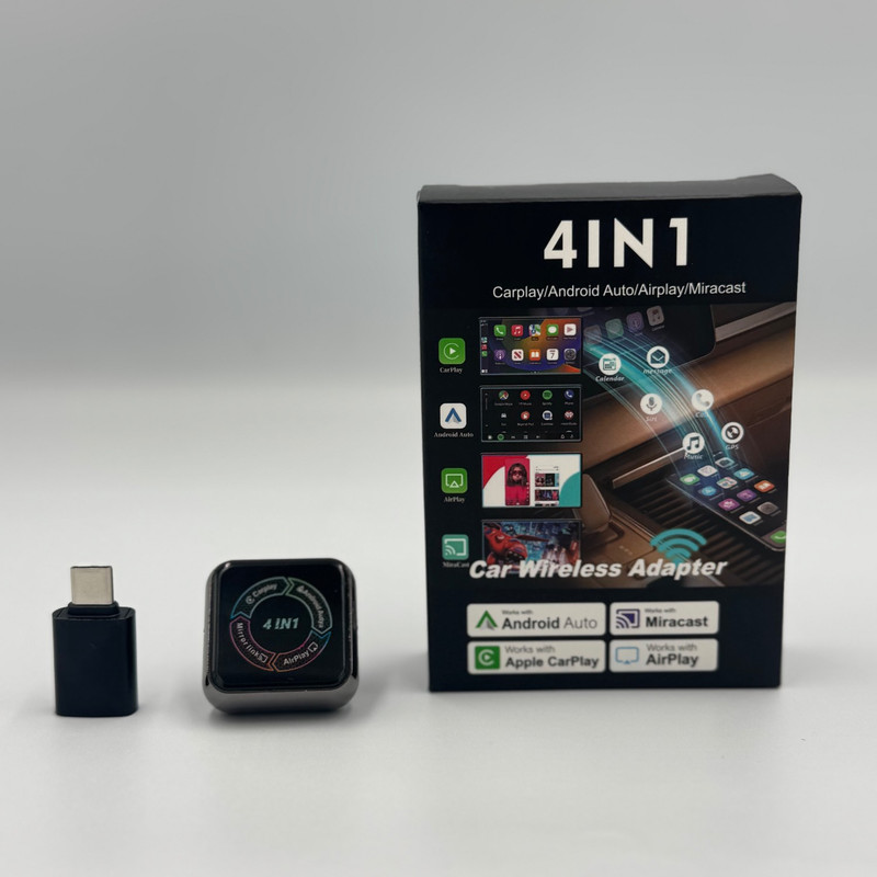 دانگل وایرلس کارپلی و اندروید اتو و میرور لینک و ایر پلی مدل 4in1 به همراه مبدل USB به USB-C