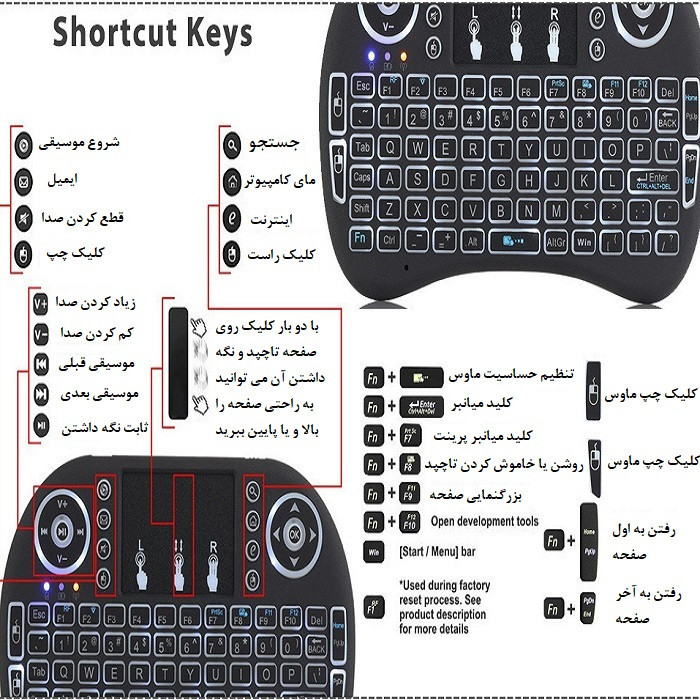 کیبورد بی سیم مدل Persian Letter i8، سوییچ ممبران، Portable، نورپردازی LED RGB
