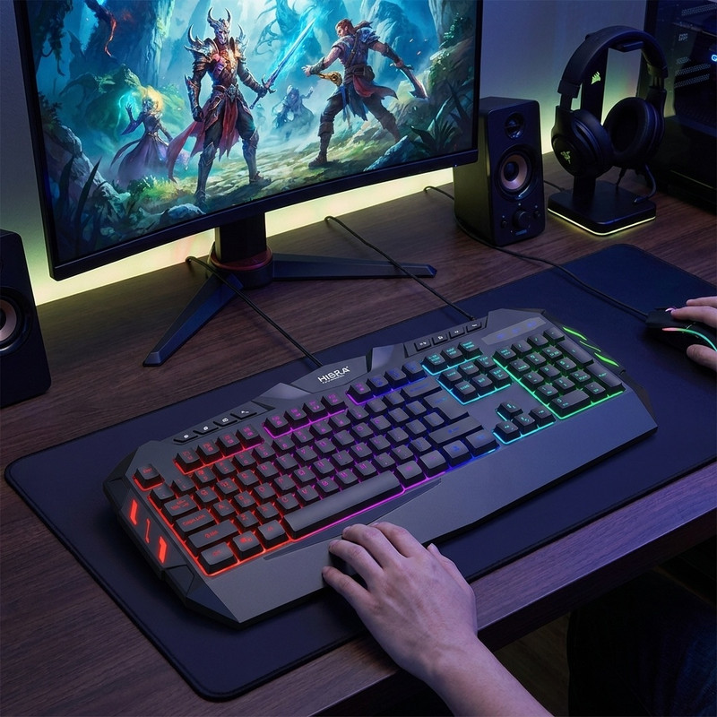 کیبورد گیمینگ هیسکا مدل HX-KEG400 RGB، سوییچ ممبران، Full-Size نورپردازی RGB