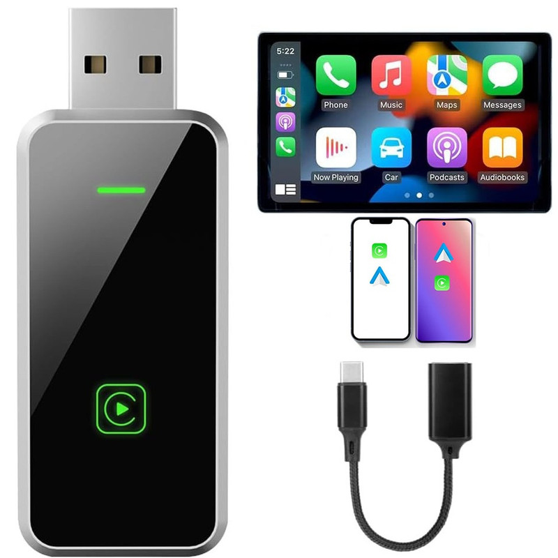 کارپلی و اندروید اتو مدل Wireless P7794 Carplay/Android Auto به همراه مبدل USB به USB-C