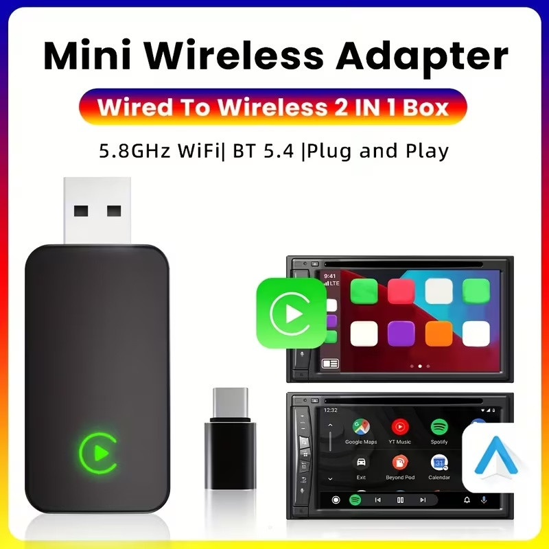 کارپلی و اندروید اتو مدل CP/AA M10 2in1 Carplay/Android Auto به همراه مبدل USB به USB-C