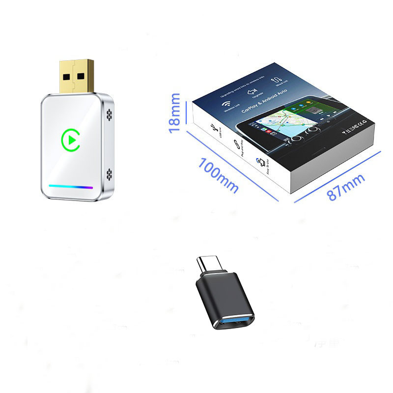 کارپلی و اندروید اتو مدل Wireless CarPlay/Android Auto Q1JS به همراه مبدل USB به USB-C