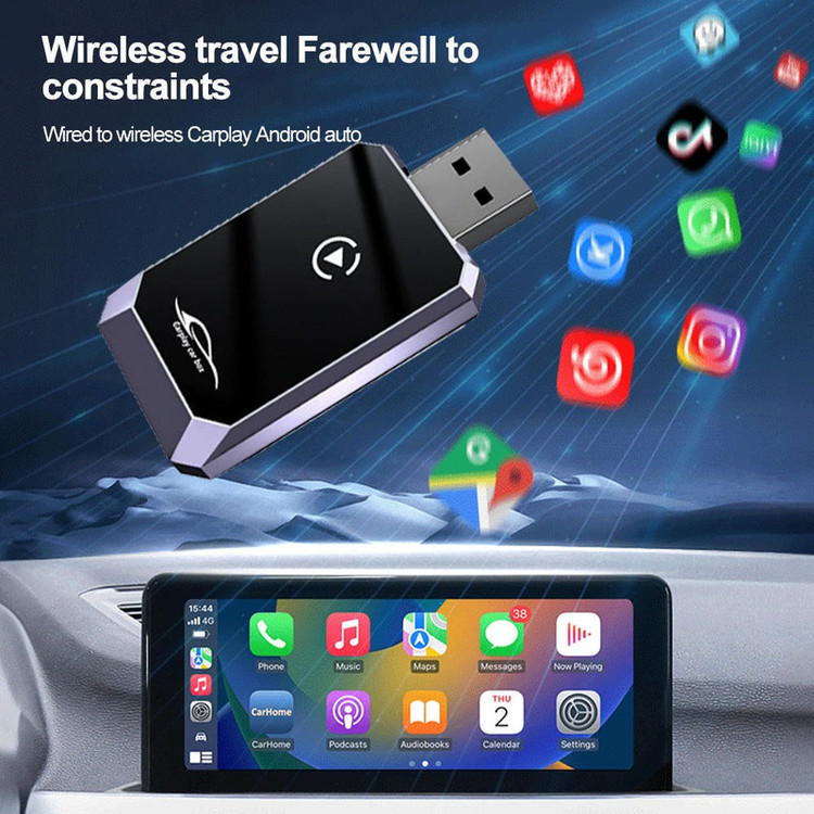 کارپلی و اندروید اتو مدل Wireless CarPlay/Android Auto Q1Y به همراه مبدل USB به USB-C