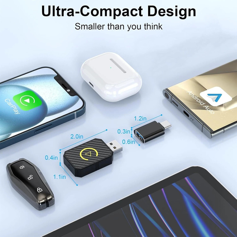 کارپلی و اندروید اتو مدل Wireless CarPlay/Android Auto Q1M به همراه مبدل USB به USB-C