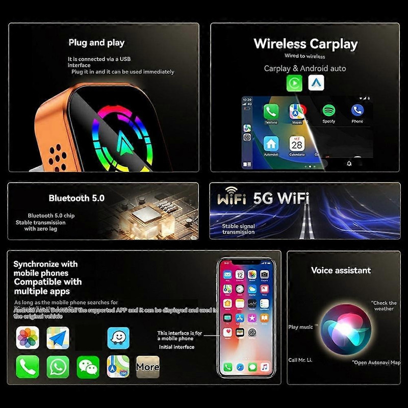 کارپلی و اندروید اتو مدل Wireless CarPlay/Android Auto Q1A به همراه مبدل USB به USB-C