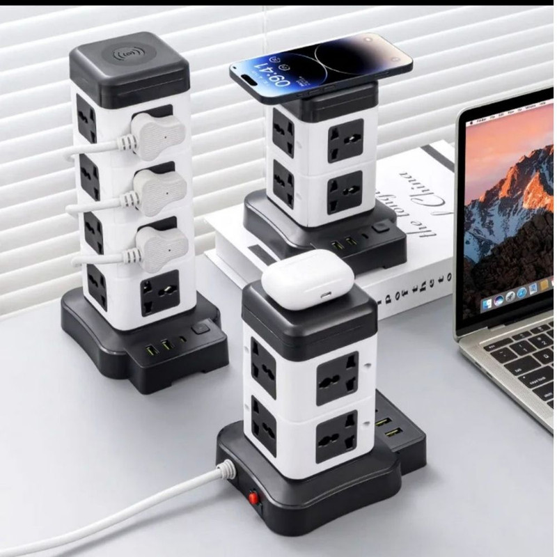 چندراهی برق ایستاده هوشمند ۲۵۰۰ وات مدل Intelligent Vertical Socketبرج با شارژر USB و وایرلس