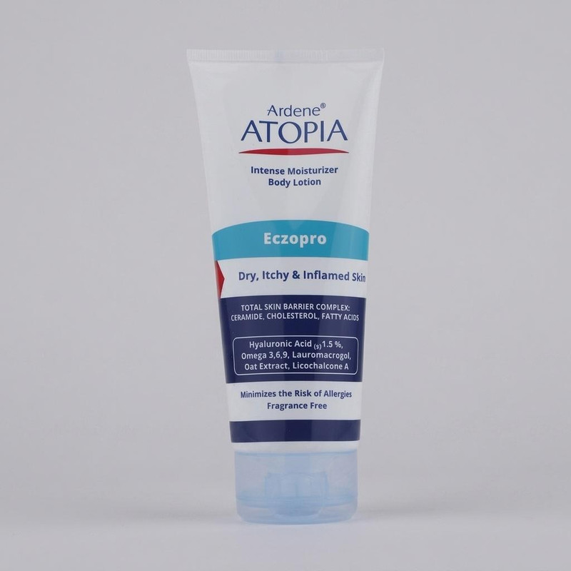 لوسیون بدن مرطوبکننده آردن آتوپیا مدل Eczopro حجم 200 میلیلیتر مناسب پوست خشک و درماتیت آتوپیک، فاقد عطر و الکل، حاوی هیالورونیک اسید %1.5، سرامید، گلیسیرین، تقویتکننده سد دفاعی پوست و ضد خارش
