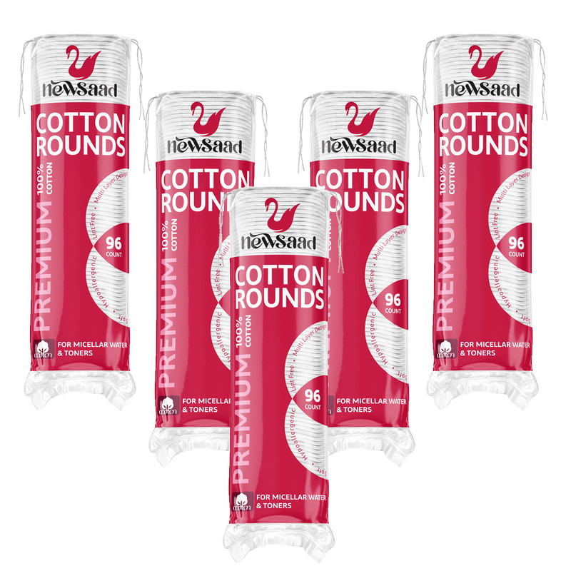 پد پاک‌کننده آرایش صورت نیوساد مدل Cotton-Rounds پنج بسته 96 عددی