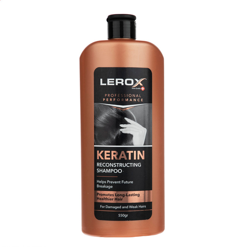 شامپو مو لروکس مدل کراتین حاوی کراتین هیدرولیز شده مناسب موهای شکننده و آسیب دیده، تقویتکننده و افزایش استحکام مو به همراه شامپو مو مردانه لروکس مدل Icey Menthol ضد شوره و تقویتکننده ریشه حجم 550 میلیلیتر هر کدام