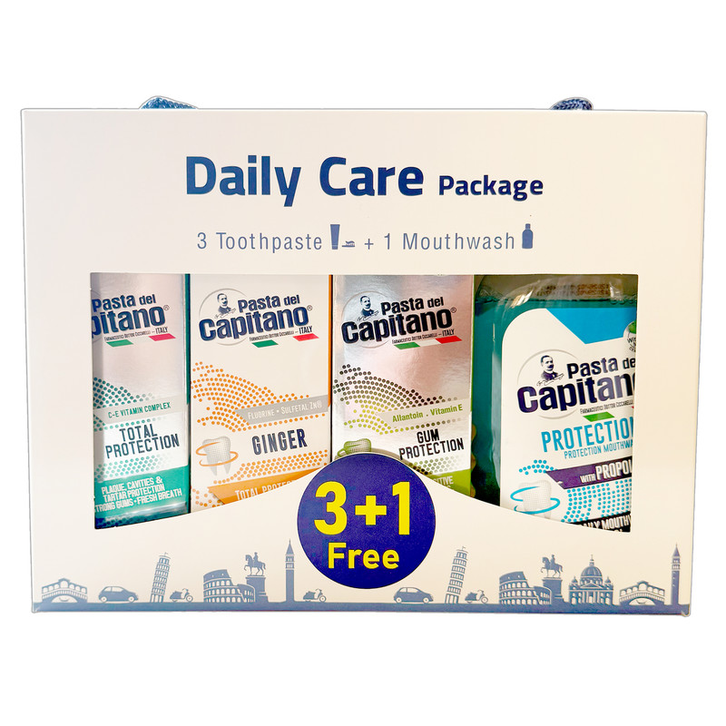 پک خمیر دندان و دهانشویه پاستا دل کاپیتانو مدل Daily Care مجموعه 4 عددی