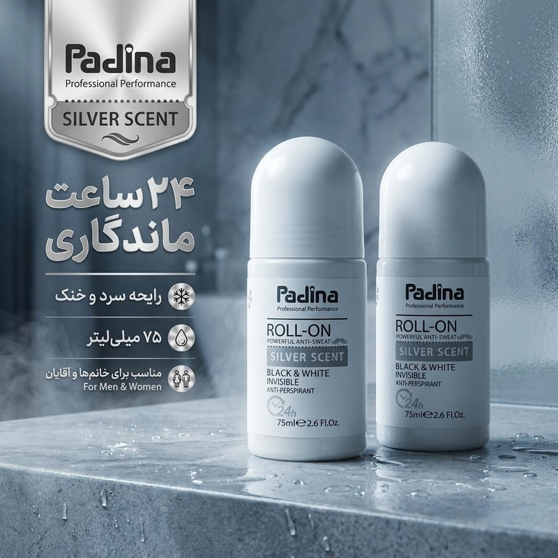 رول ضد تعریق پادینا مردانه مدل SILVER SCENT حجم 75 میلی لیتر مجموعه 2 عددی