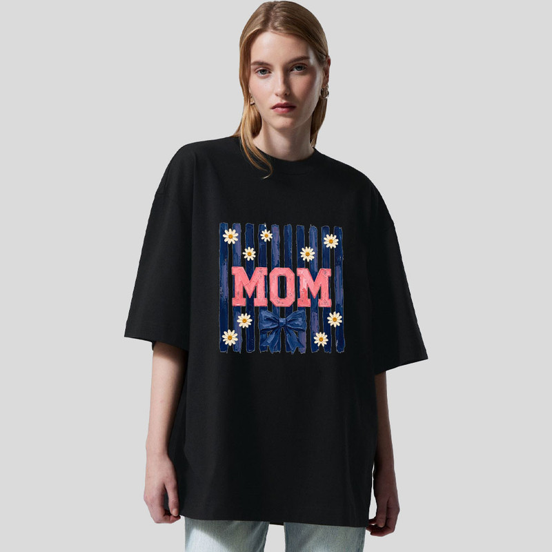 تی شرت باکسی زنانه نخ آستین سه ربع طرح MOM مدل مادر