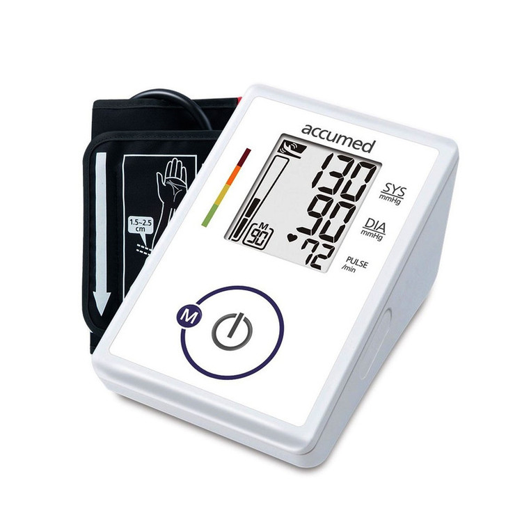 فشارسنج بازویی دیجیتال اکیومد مدل CG-165 با نمایشگر LCD بزرگ، حافظه 90 عددی، محاسبه میانگین 3 نتیجه آخر و اندازهگیری ضربان قلب 40 تا 200 ضربه در دقیقه