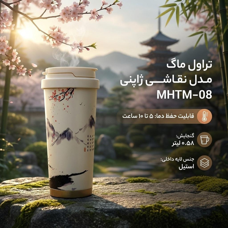 تراول ماگ مدل نقاشی ژاپنی MHTM-08 گنجایش 0.58 لیتر