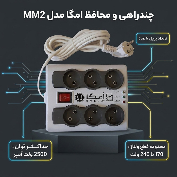 چند راهی برق و محافظ امگا مدل MM2