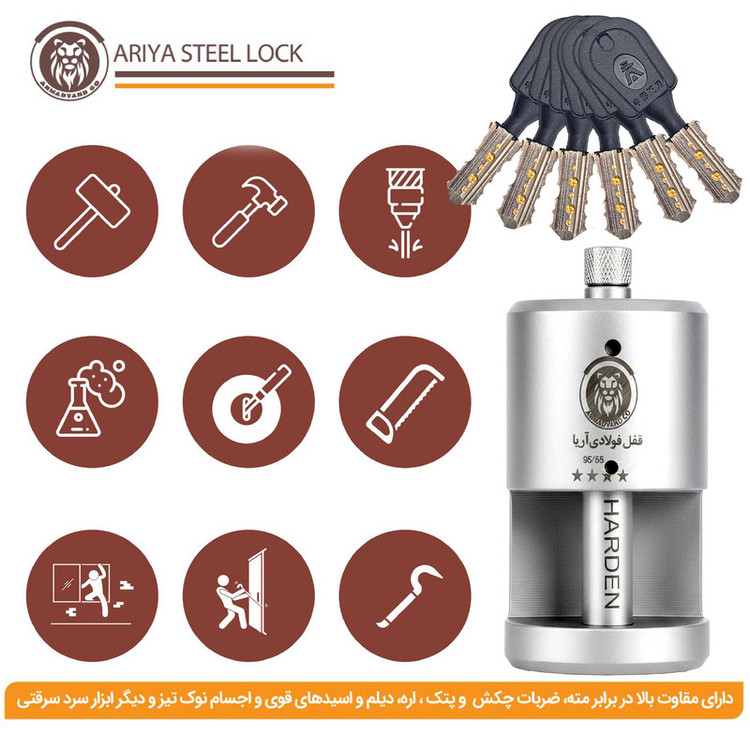 قفل کتابی آریا مدل فولادی نشکن کد O3MC 95 سایز 95 میلیمتر