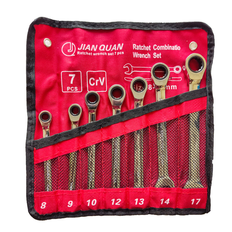 آچار یکسر تخت و یکسر رینگی جغجغه ای جیان کوان مدل RATCHET COMBINATIO WRENCH SET 07 مجموعه 7 عددی