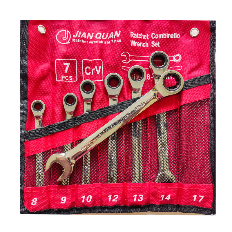 آچار یکسر تخت و یکسر رینگی جغجغه ای جیان کوان مدل RATCHET COMBINATIO WRENCH SET 07 مجموعه 7 عددی