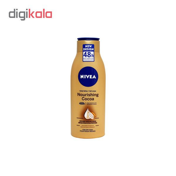 لوسیون بدن نیوآ مدل Nourishing Cocoa حجم 400 میلیلیتر، حاوی کره کاکائو و ویتامین E، مناسب پوست خشک و حساس، مرطوبکننده و نرمکننده پوست تا 48 ساعت