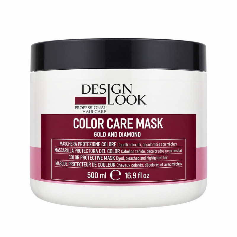 ماسک مو دیزاین لوک مدل Color care mask Gold and Diamond ساخت کشور ایتالیا، حجم 500 میلی‌لیتر، حاوی طلا و پودر الماس، مؤثر در محافظت از رنگ مو،  مناسب موهای کراتین شده، مش شده و رنگ شده