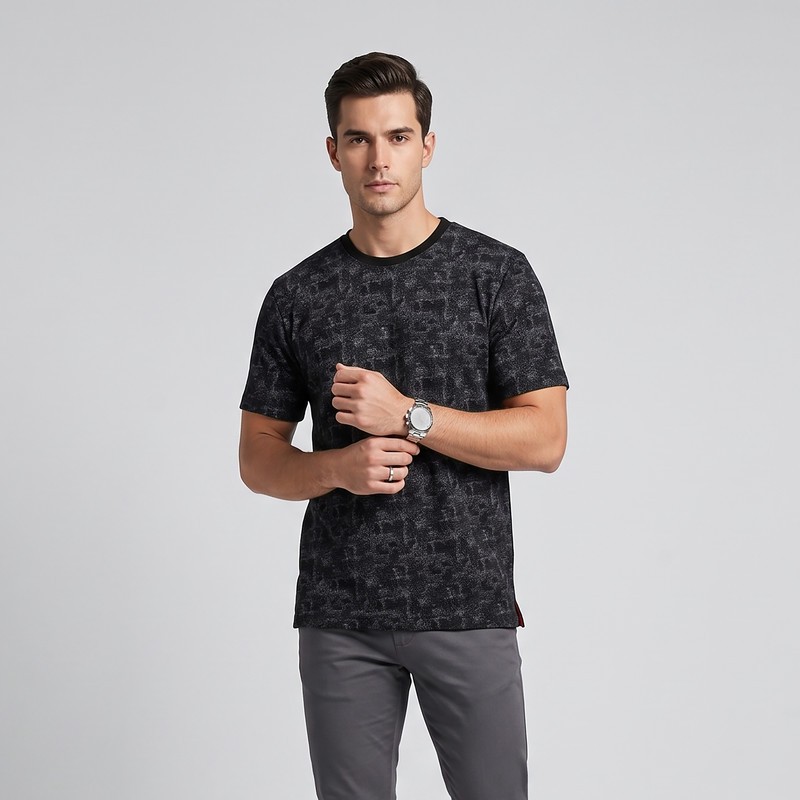 تی شرت آستین کوتاه مردانه پنبهای طرح انتزاعی لالکس مدل 1332