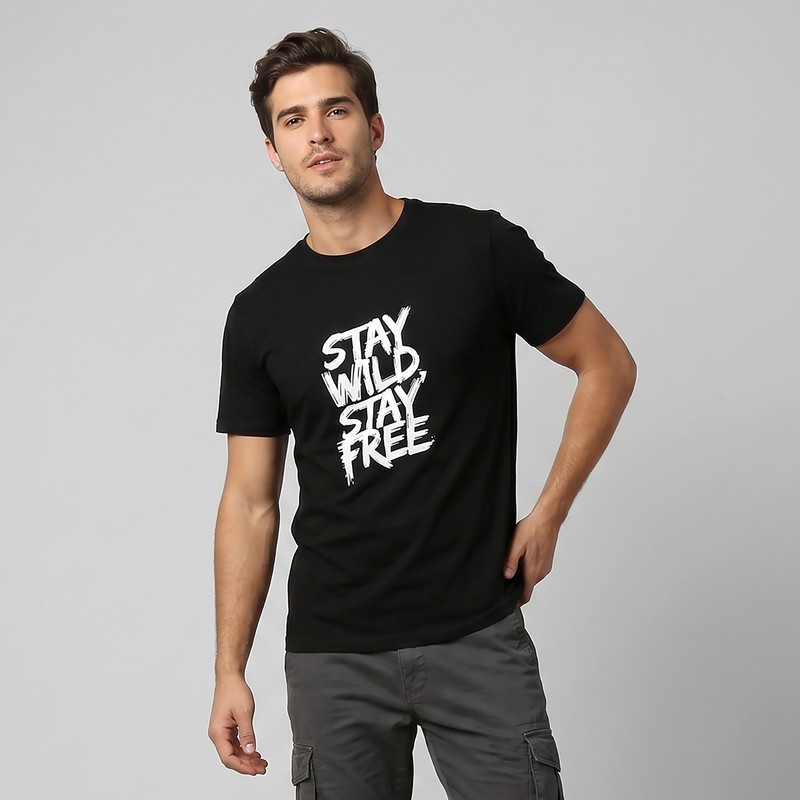 تیشرت آستین کوتاه یقه گرد مردانه دیلمانا مدل Stay Wild Stay Free