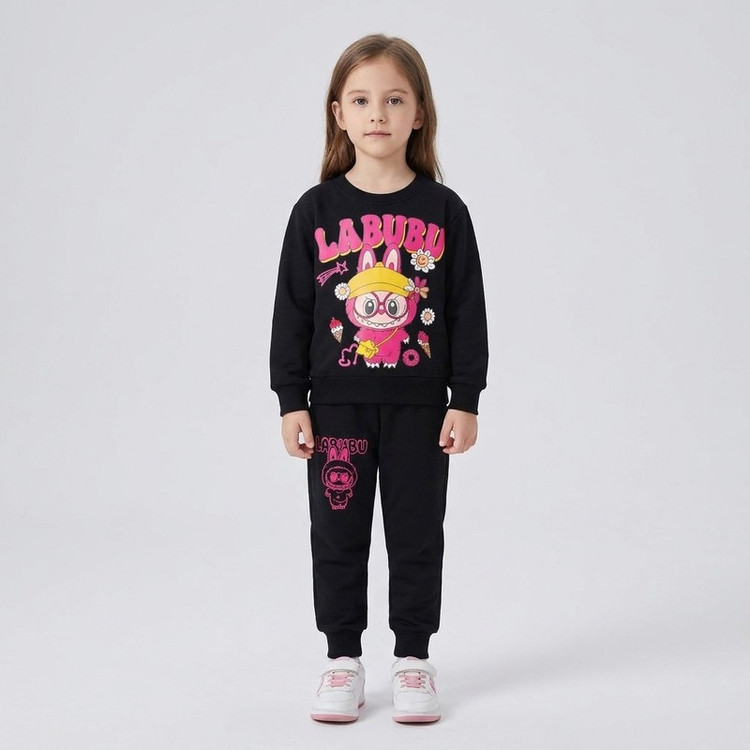 ست سویشرت و شلوار دخترانه دورس طرح عروسکی مدل لبوبو
