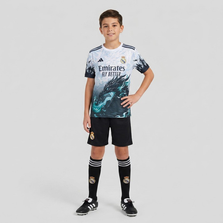 ست 3 تکه لباس ورزشی پسرانه مدل دراگون رئال مادرید طرح امباپه شماره کد 2026YK-10