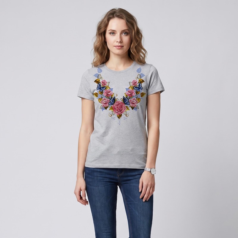 تیشرت آستین کوتاه زنانه طرح گل کد F695