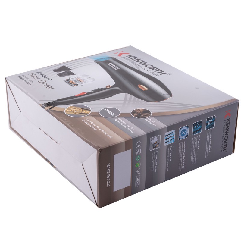 سشوار حرفهای کنورث مدل KW-9040 با موتور AC قدرتمند 9000 وات، تنظیمات دما سه حالته، دو سرعت، فناوری یونیزاسیون، باد سر...