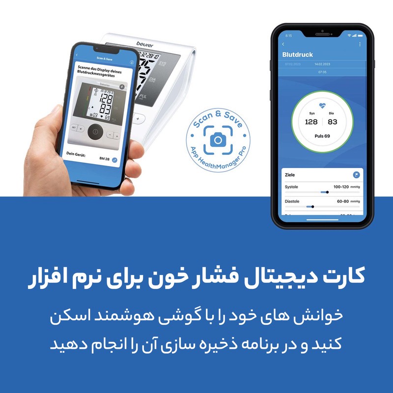 فشارسنج بازویی دیجیتال بیورر مدل BM28 با حافظه 120 رکورد برای 4 کاربر، نمایشگر LCD بزرگ، تشخیص آریتمی، هشدار خطای محا...