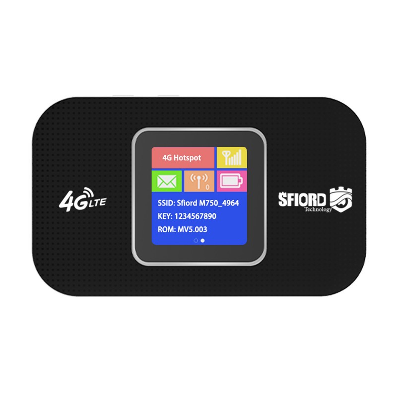 مودم 4G LTE قابل حمل اسفیورد مدل M750 با باتری 3000 میلیآمپرساعت، پشتیبانی از 10 کاربر همزمان، نمایشگر رنگی دیجیتال، ...