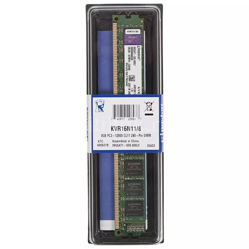 رم کامپیوتر کینگستون مدل KVR16N11/8 DDR3 تک کاناله 8 گیگابایت فرکانس 1600 مگاهرتز تایمینگ CL11 مناسب مادربرد اینتل و AMD