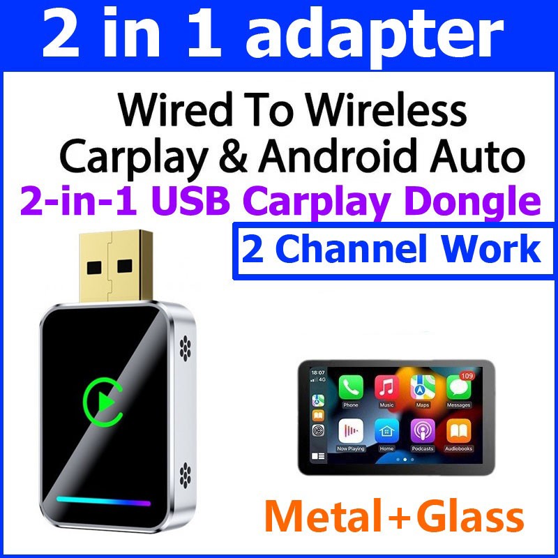 کارپلی و اندروید اتو مدل Wireless CarPlay/Android Auto Q1JS به همراه مبدل USB به USB-C