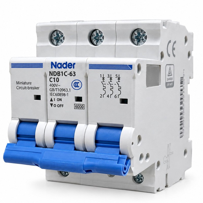 فیوز مینیاتوری سه پل 10 آمپر نادر مدل NDB1C-63 C10