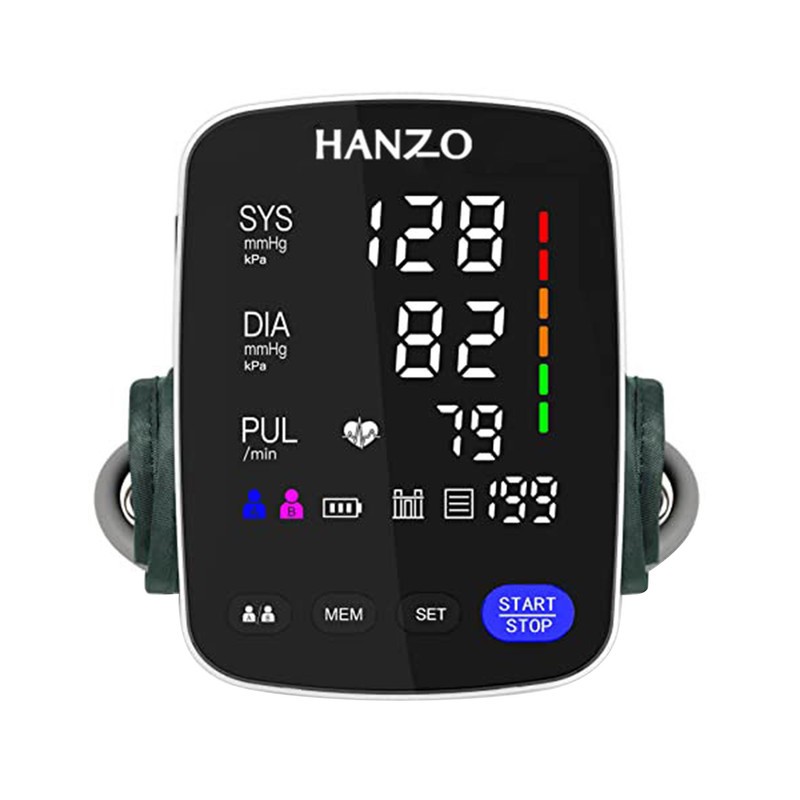 فشارسنج بازویی هانزو مدل U82 با کاف 22 تا 42 سانتیمتر، نمایشگر LED چندرنگ، حافظه 199 رکورد برای 2 کاربر، هشدار آریتمی...