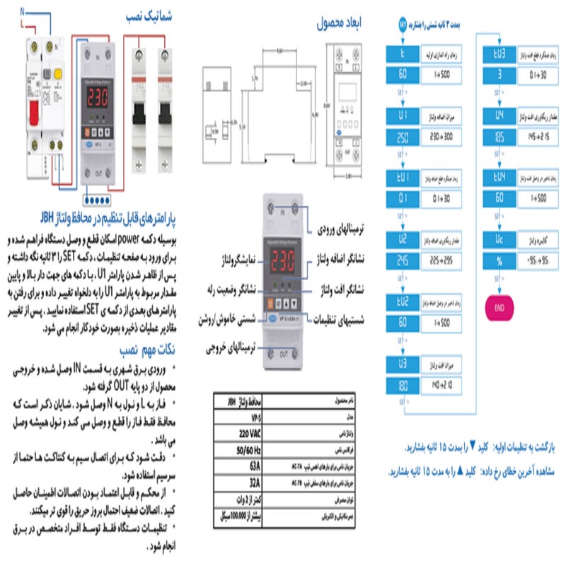 محافظ ولتاژ تک فاز دیجیتال جی بی اچ کد JBH/VP-S/1PH/63A