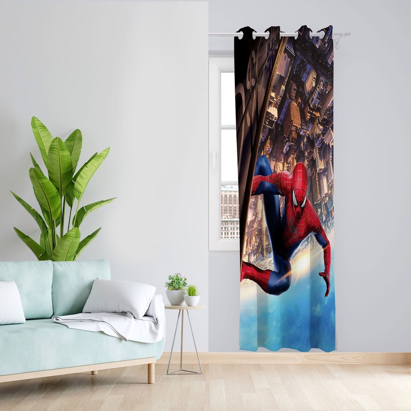 پرده مدل اتاق کودک مخمل پانچی طرح مرد عنکبوتی کد 2001 سایز 140x280 سانتی متر