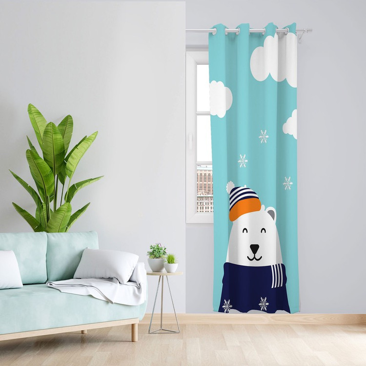 پرده مدل اتاق کودک مخمل پانچی طرح خرس قطبی کد 1358 سایز 140x280 سانتی متر