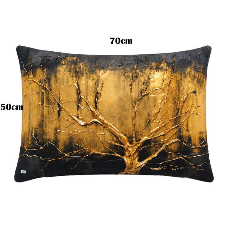 روبالشی مدل مخمل پورشه طرح تری گلد کد ROB-0061 سایز 7050 سانتی متر بسته دو عددی