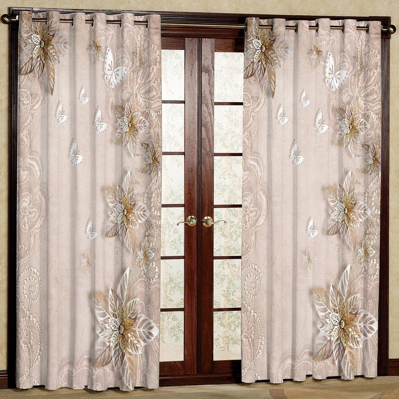 پرده بارمان دکور طرح گل و پروانه مدل مخمل پانچی کد 82-1281 W سایز 140x280 سانتی متر