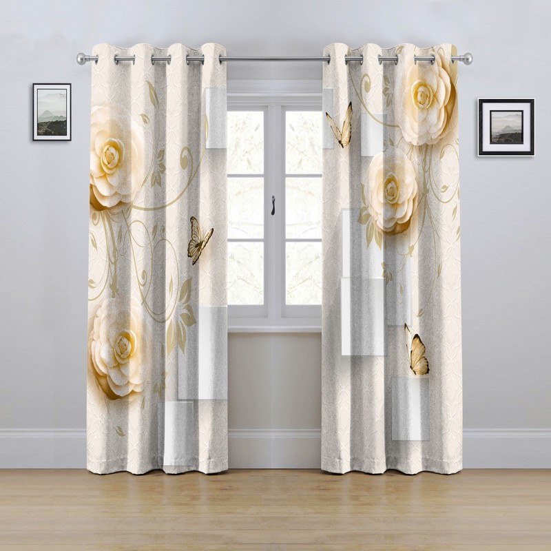پرده مدل پانچی طرح گل سایز 280x145 سانتی متر