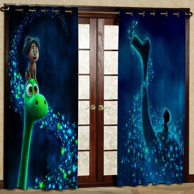 پرده مدل کارتون دایناسوری مخمل پانچی کد 960 سایز 140x280 سانتی متر