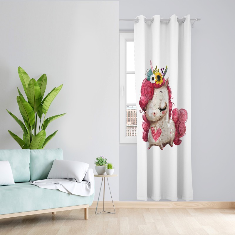 پرده طرح یونیکورن مدل مخمل پانچی کد L 1059 Z سایز 140x200 سانتی متر
