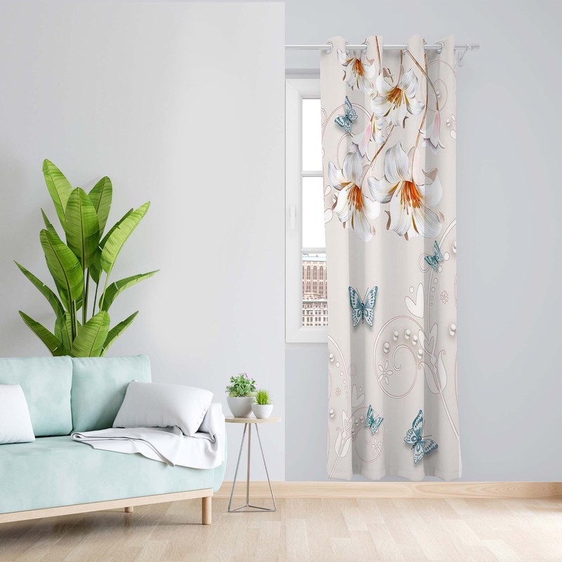 پرده طرح گل مدل مخمل پانچی کد 5243L z سایز 140x200 سانتی متر