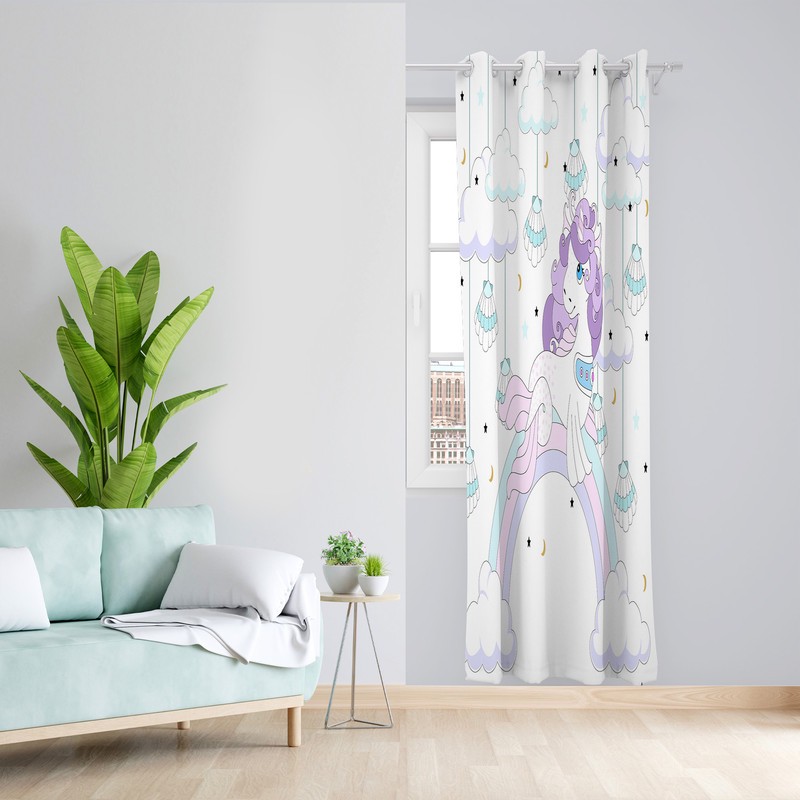 پرده طرح یونیکورن مدل مخمل پانچی کد L 1057 Z سایز 140x200 سانتی متر