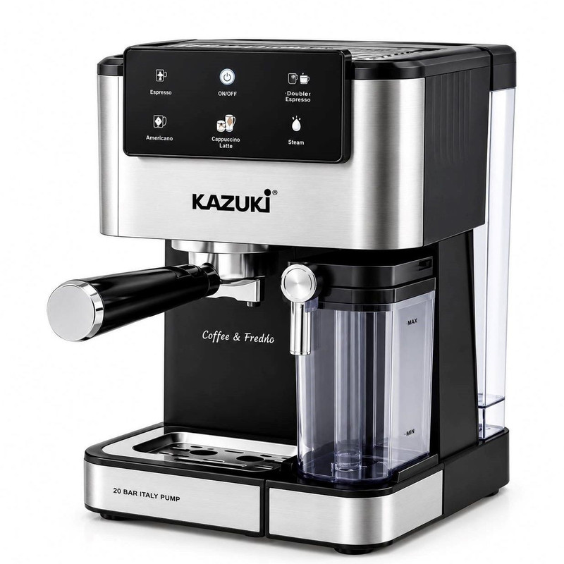 اسپرسوساز خانگی کازوکی مدل K-230 با مخزن آب 1500 میلیلیتر، فشار بخار 20 بار، مخزن شیر 500 میلیلیتر و مصرف پودر قهوه