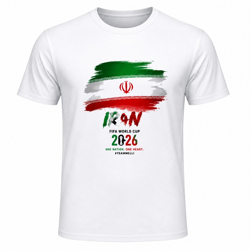 تیشرت آستین کوتاه یقه گرد مردانه مدل A22 طرح جام جهانی 2026 ایران