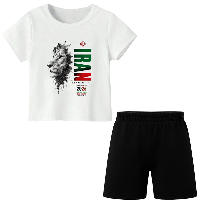 ست تیشرت آستین کوتاه و شلوارک راحتی پسرانه مدل A319 طرح تیم ملی